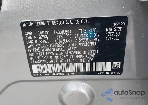 2020 Honda Hr-V 2Wd Lx from USA, damaged, VIN 3CZRU5H37LM714131